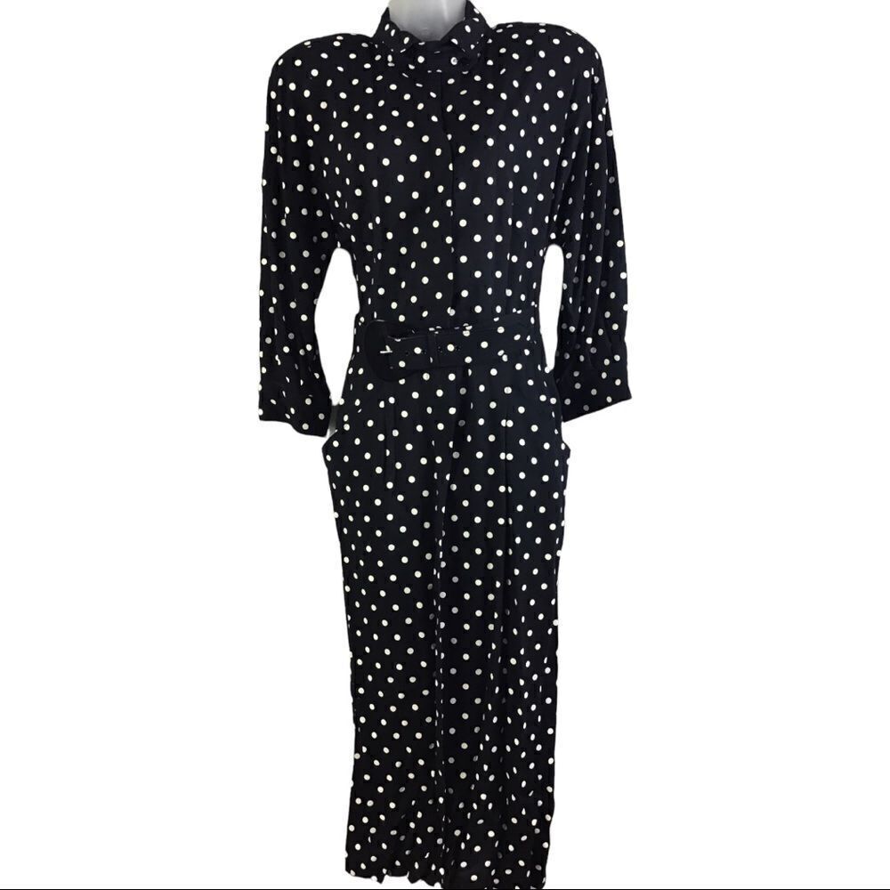 Katie Vintage Black White Dots Wiggle Midi Dress